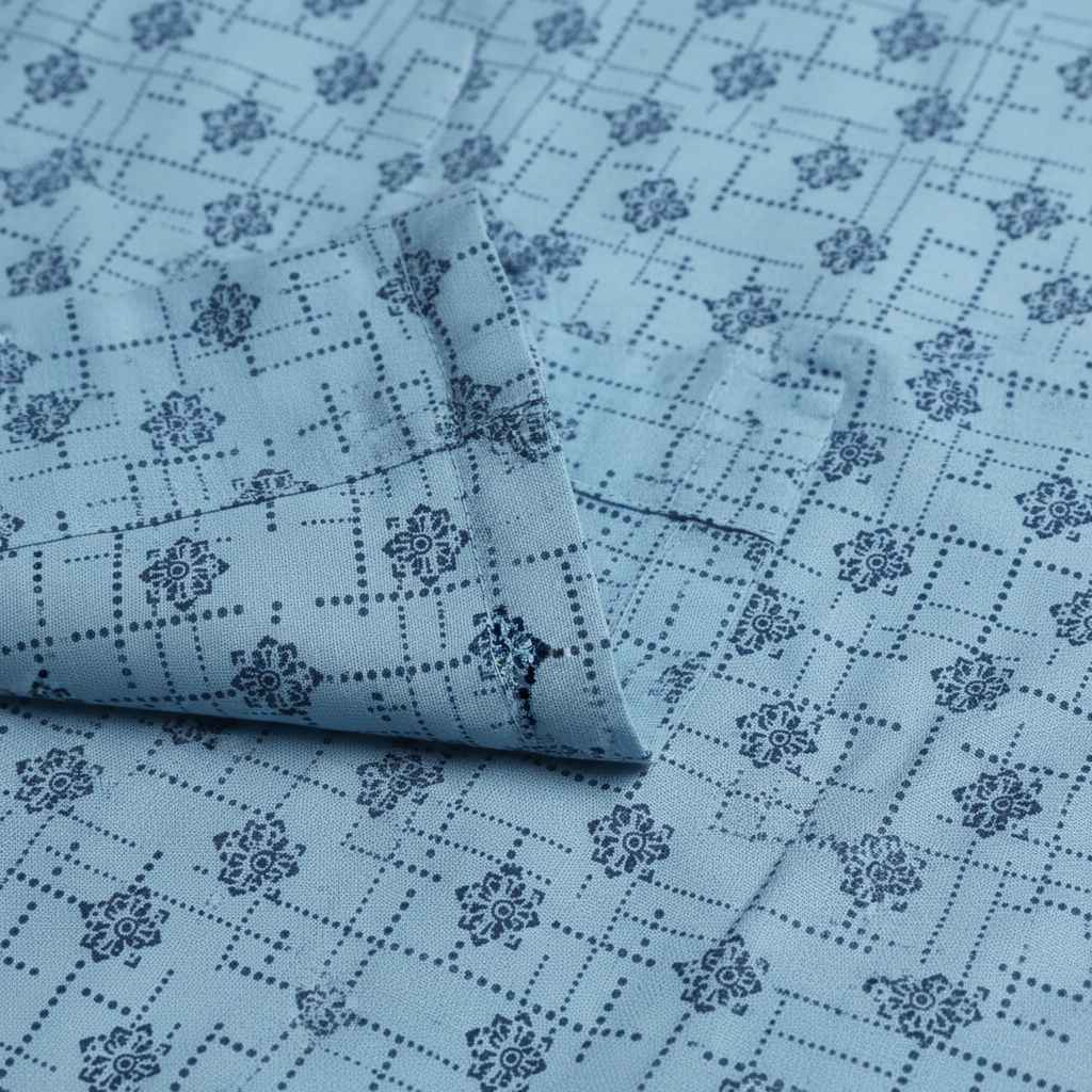 Premium Pure Cotton Single Top Sheet Set of 2 - Blue Geometric Floral Pattern