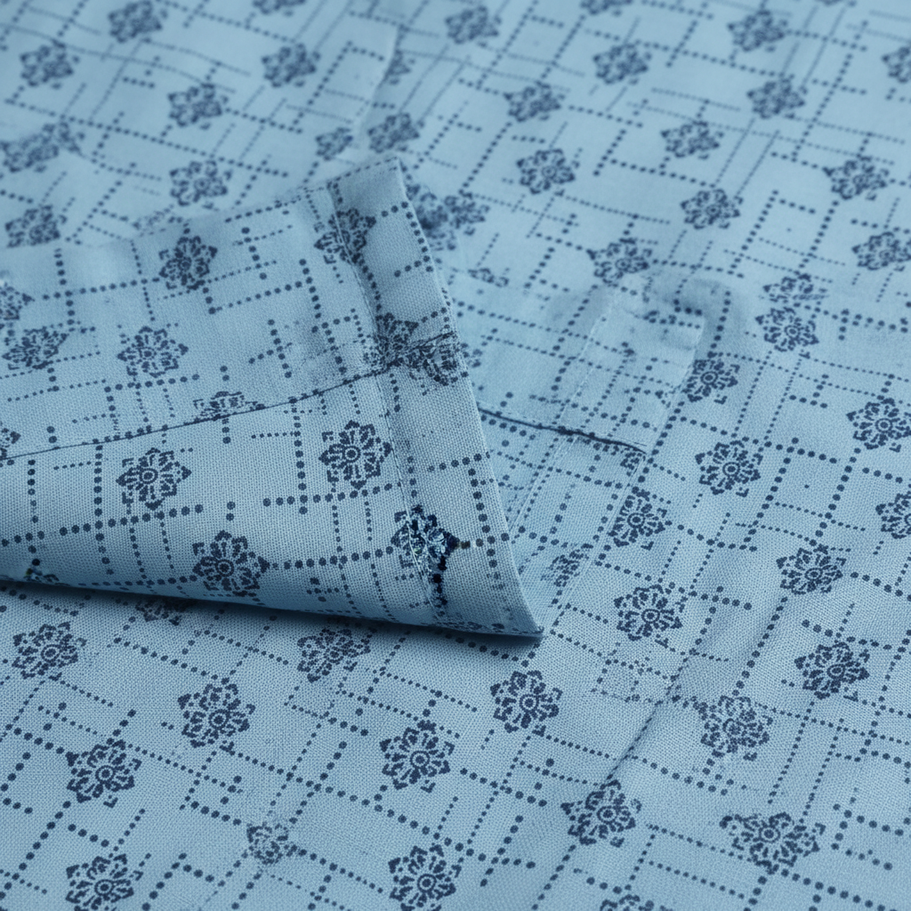 Premium Pure Cotton Single Top Sheet Set of 2 - Blue Geometric Floral Pattern