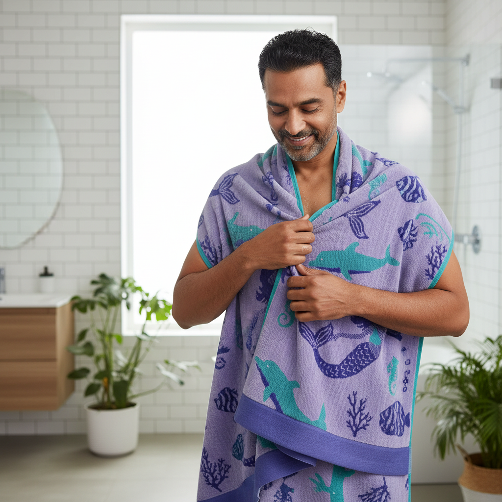 Purple Marine Life Full Size Bath Towel for Unisex | Ocean Beach