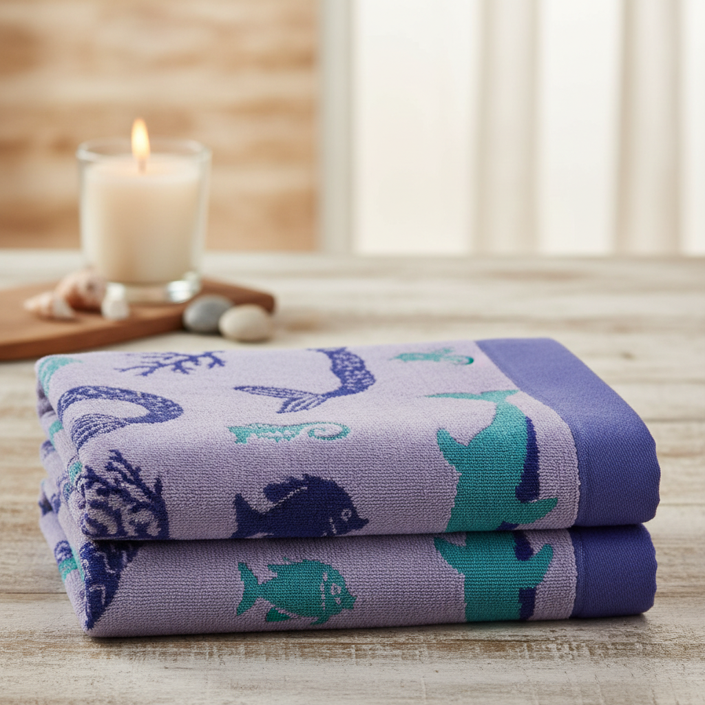 Purple Marine Life Full Size Bath Towel for Unisex | Ocean Beach