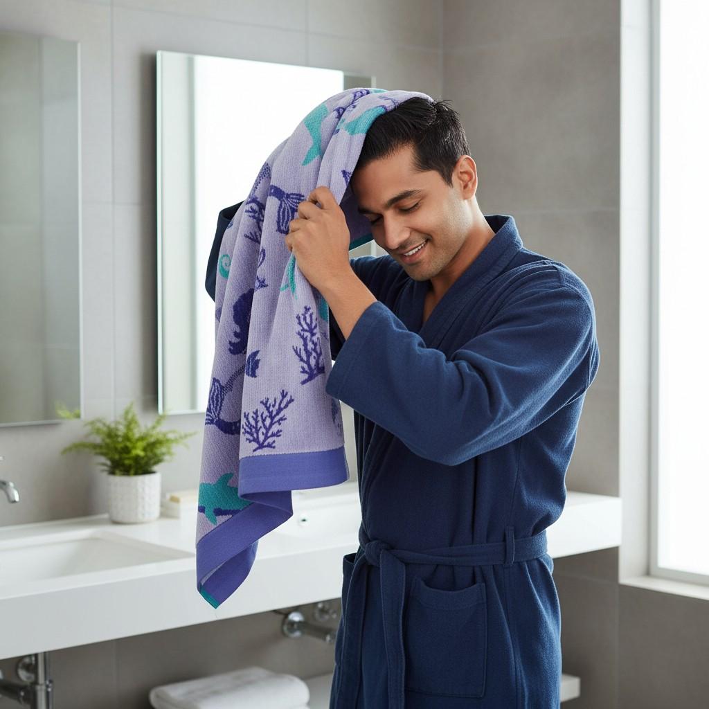 Purple Marine Life Full Size Bath Towel for Unisex | Ocean Beach