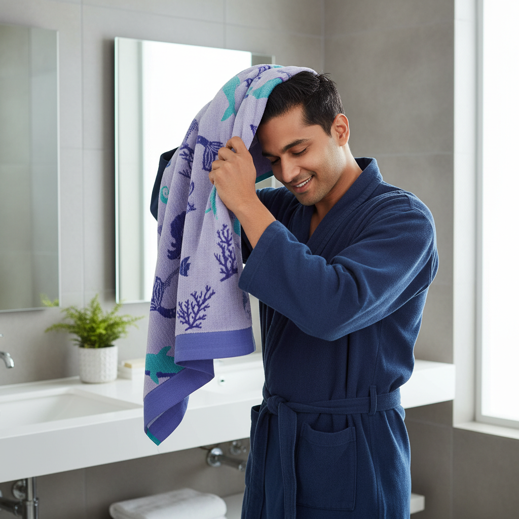 Purple Marine Life Full Size Bath Towel for Unisex | Ocean Beach