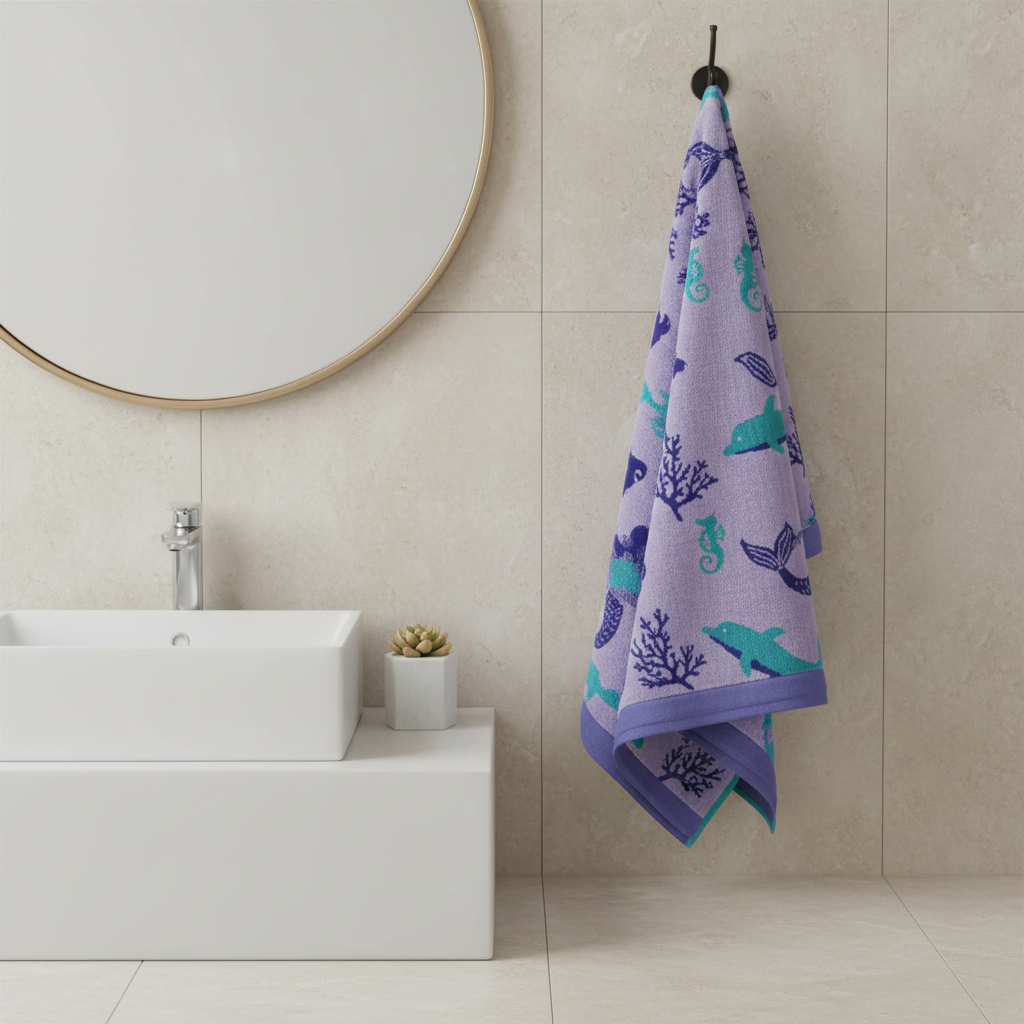 Purple Marine Life Full Size Bath Towel for Unisex | Ocean Beach
