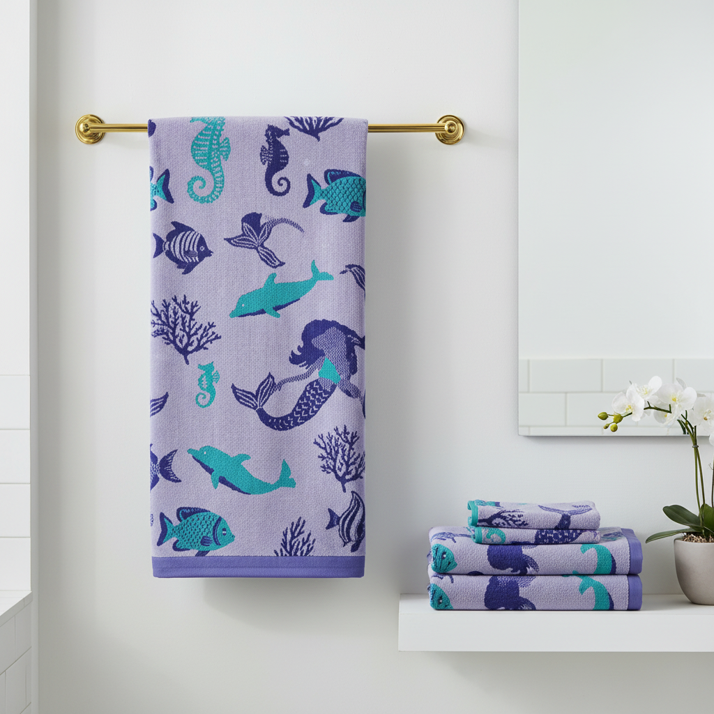 Purple Marine Life Full Size Bath Towel for Unisex | Ocean Beach