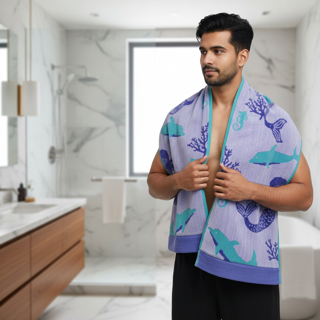 Purple Marine Life Full Size Bath Towel for Unisex | Ocean Beach