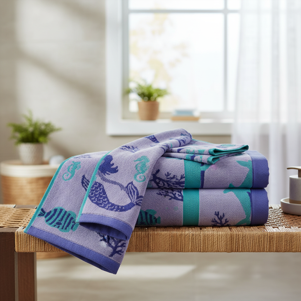 Purple Marine Life Full Size Bath Towel for Unisex | Ocean Beach