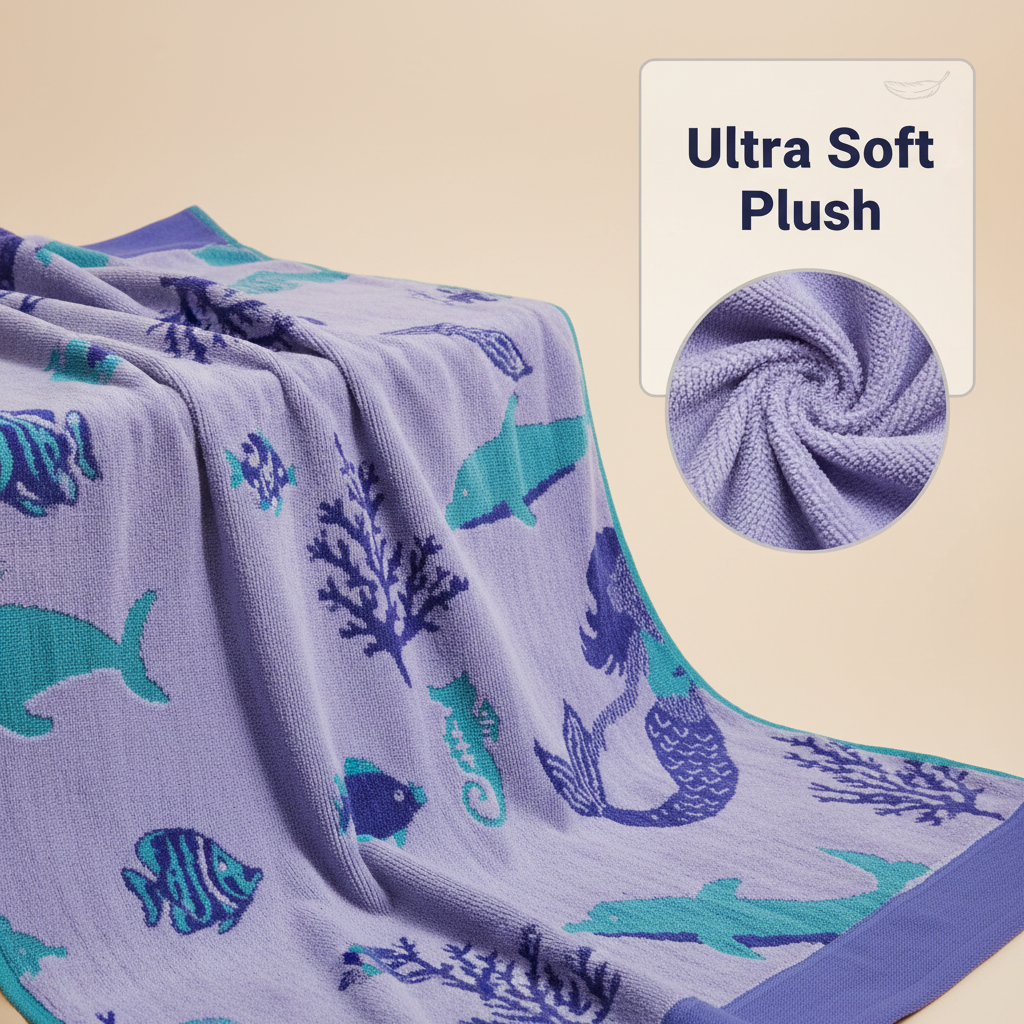 Purple Marine Life Full Size Bath Towel for Unisex | Ocean Beach
