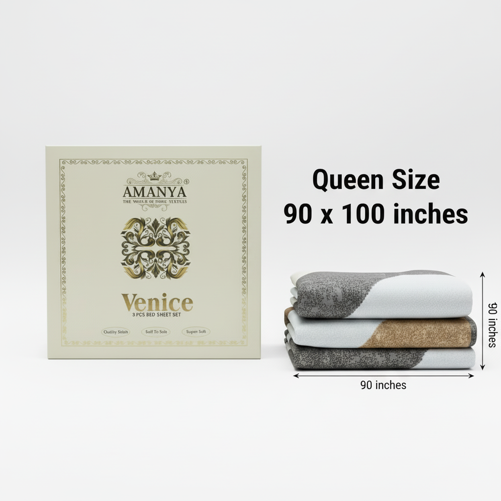 Geometric Bedsheet with Pillow Covers - Beige Brown Striped Pattern with Premium Packing