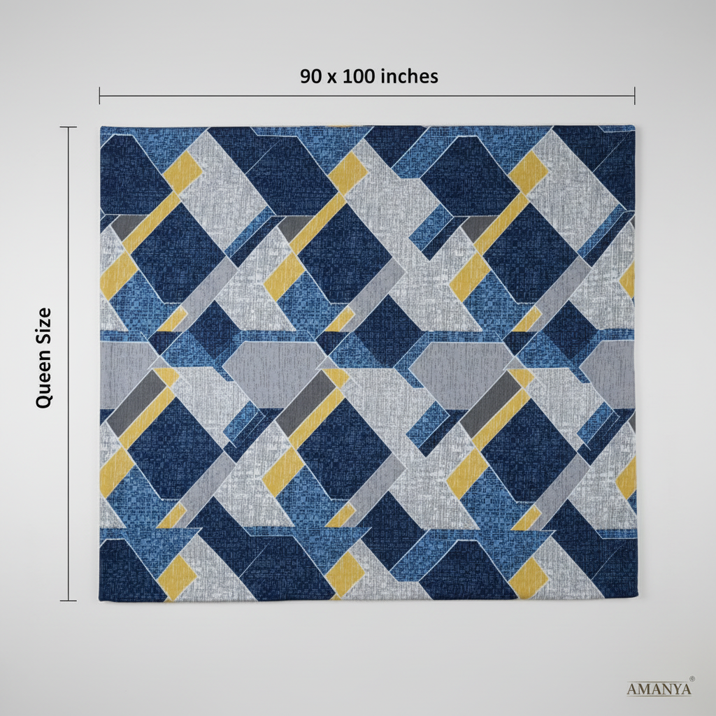 Bedsheet with Pillow Covers | Navy Blue Yellow Diamond with Premium Packing