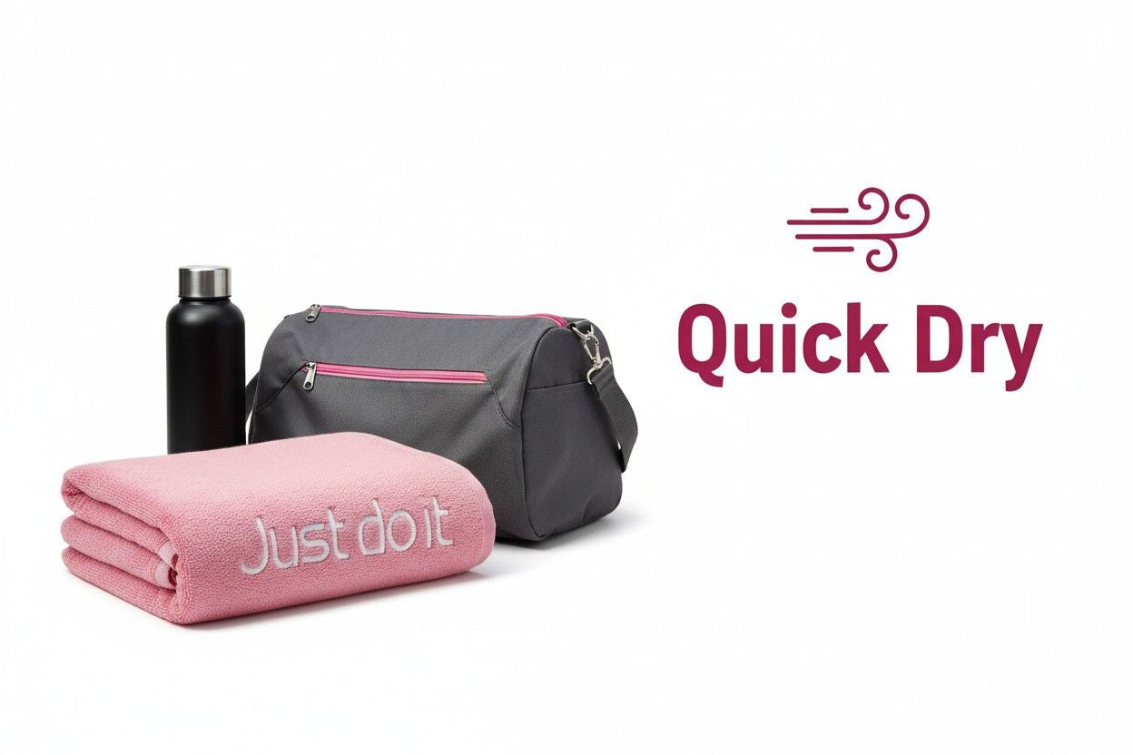 Bath Towel Microfiber | Pink | "Just Do It" Embroidery | Ultra Soft & Quick Dry | Unisex