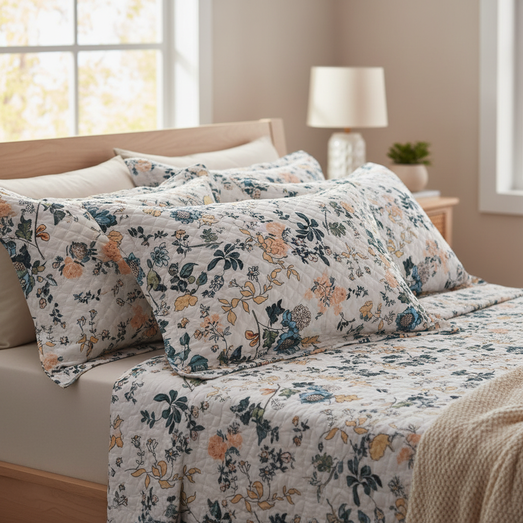 Queen Size Floral Bedsheet Set | 90x100 Inches | Double Bed with 2 Quilted Pillow Covers