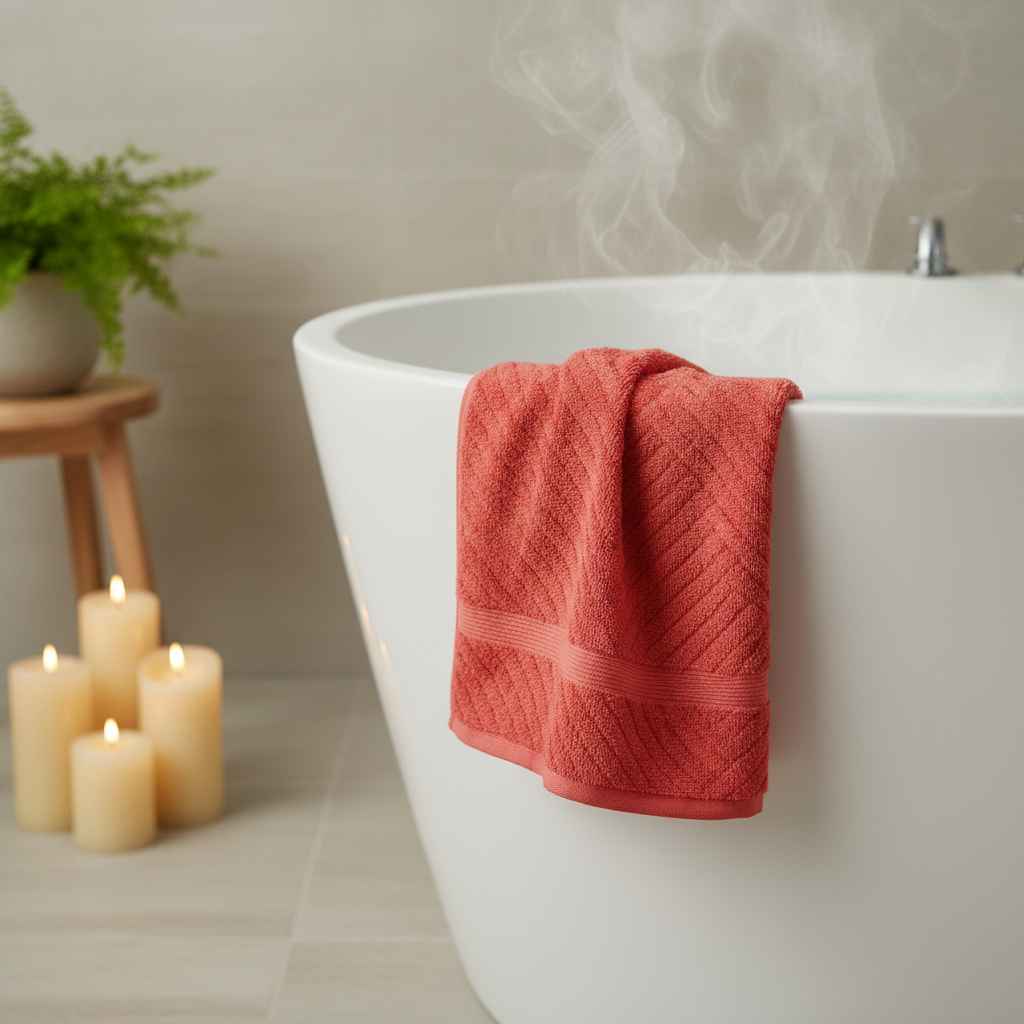 Premium Coral Terracotta Cotton Face Towel – 12 x 12 inch | Chevron Texture Wash Cloth