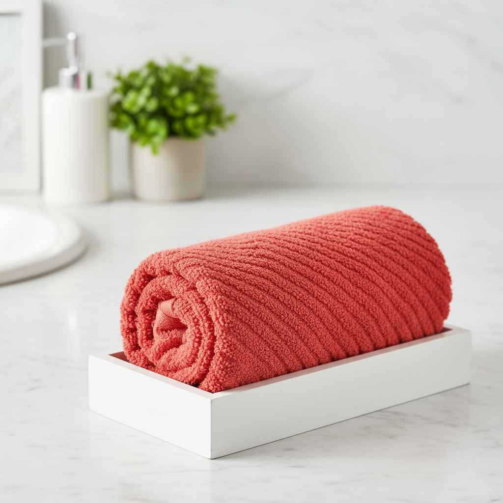 Premium Coral Terracotta Cotton Face Towel – 12 x 12 inch | Chevron Texture Wash Cloth