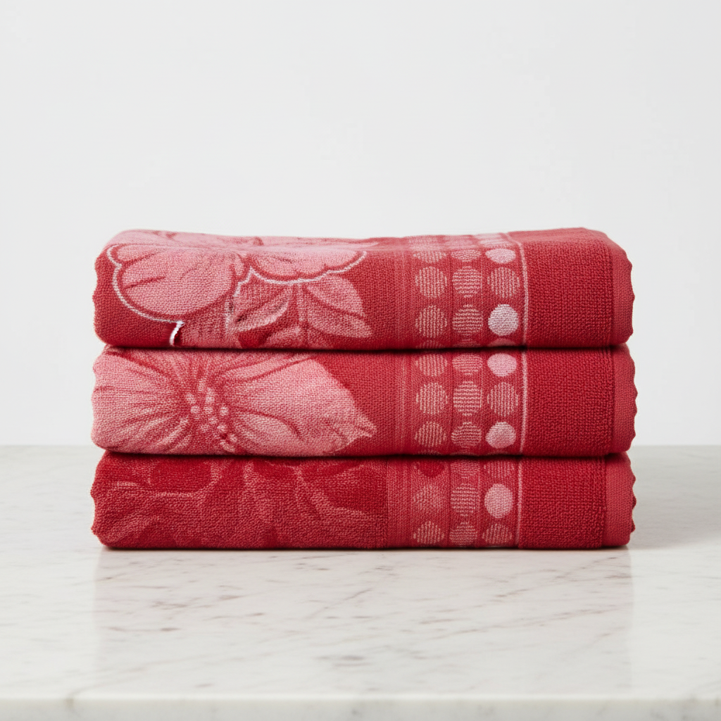 Bath Towel | Red Floral Jacquard | Ultra Soft, Super Absorbent & Quick Dry | Unisex
