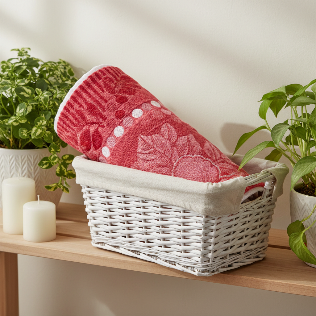 Bath Towel | Red Floral Jacquard | Ultra Soft, Super Absorbent & Quick Dry | Unisex