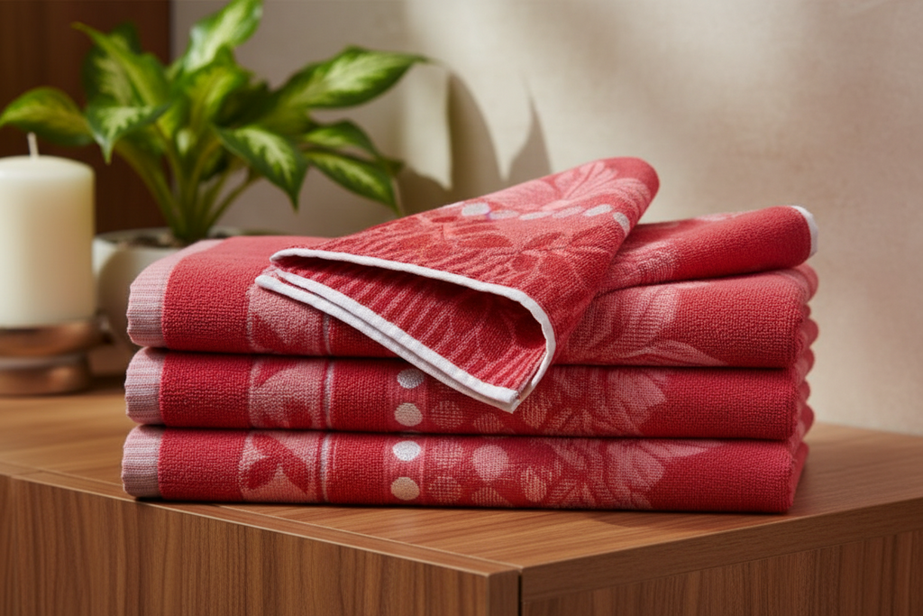Bath Towel | Red Floral Jacquard | Ultra Soft, Super Absorbent & Quick Dry | Unisex