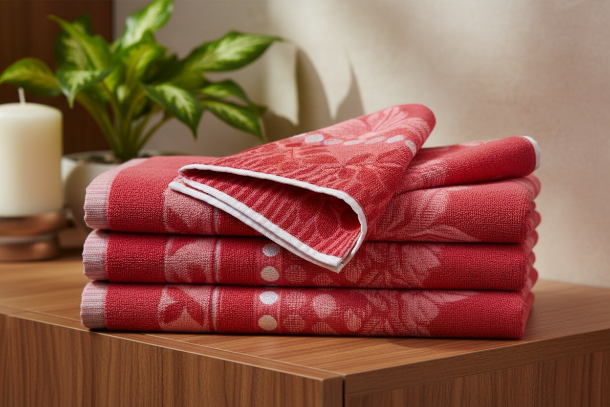 Bath Towel | Red Floral Jacquard | Ultra Soft, Super Absorbent & Quick Dry | Unisex