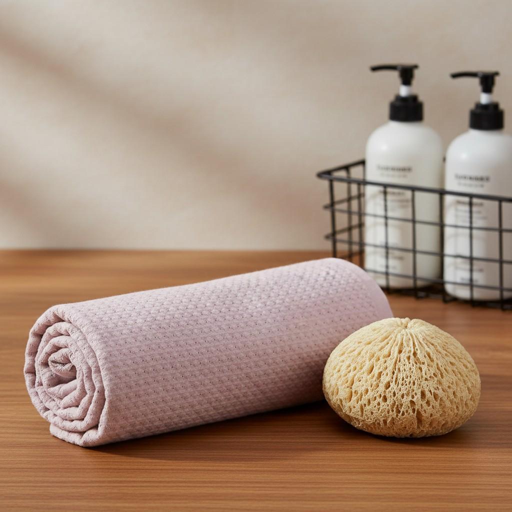 Full Size Bath Towel | Light Pink Mauve | Waffle Texture | Super Absorbent | Unisex
