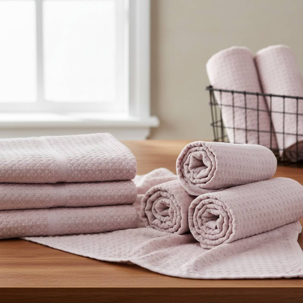 Full Size Bath Towel | Light Pink Mauve | Waffle Texture | Super Absorbent | Unisex