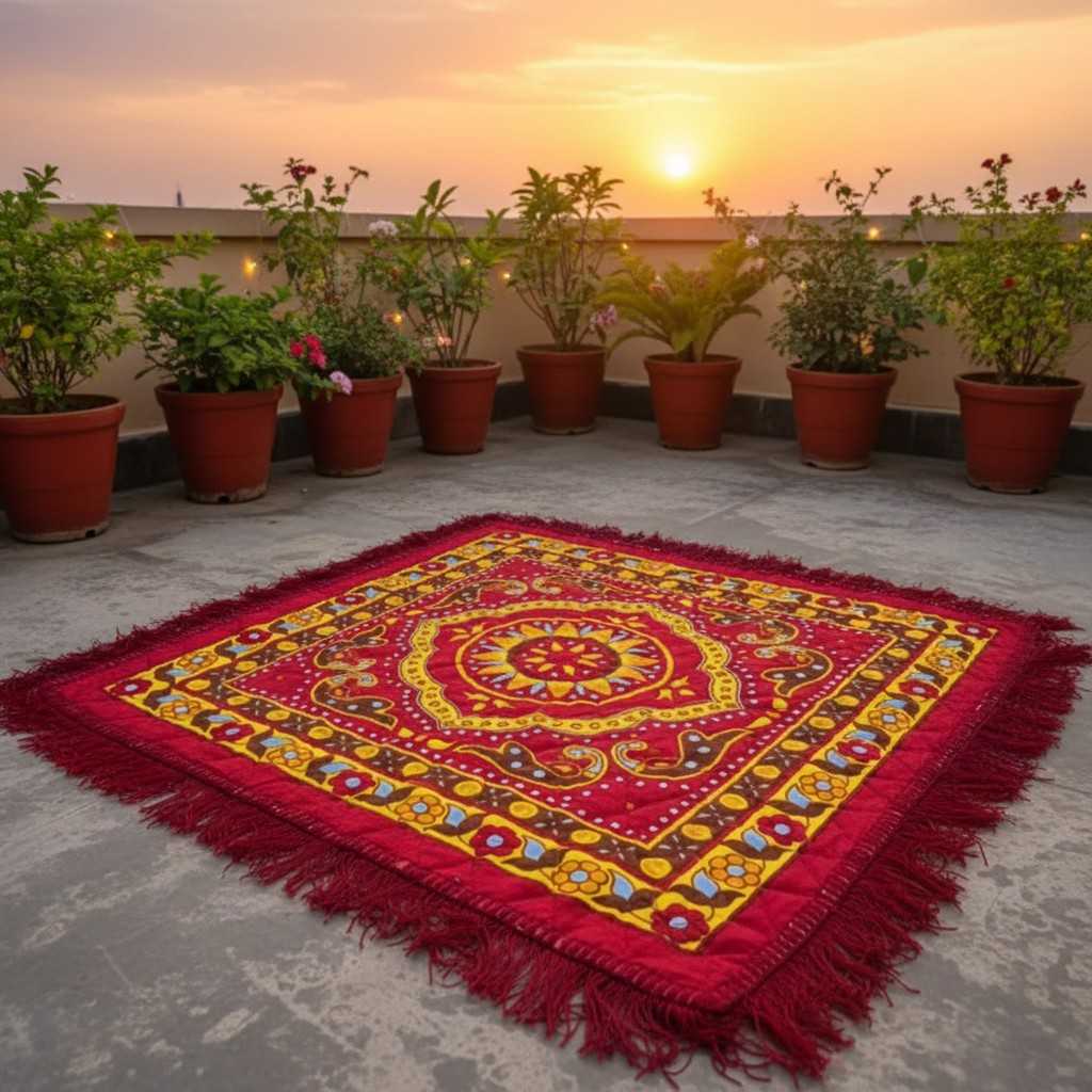 Puja Aasan | Velvet Quilted Sitting Mat | 24x24 Inch | Multicolour Set of 3 Pcs
