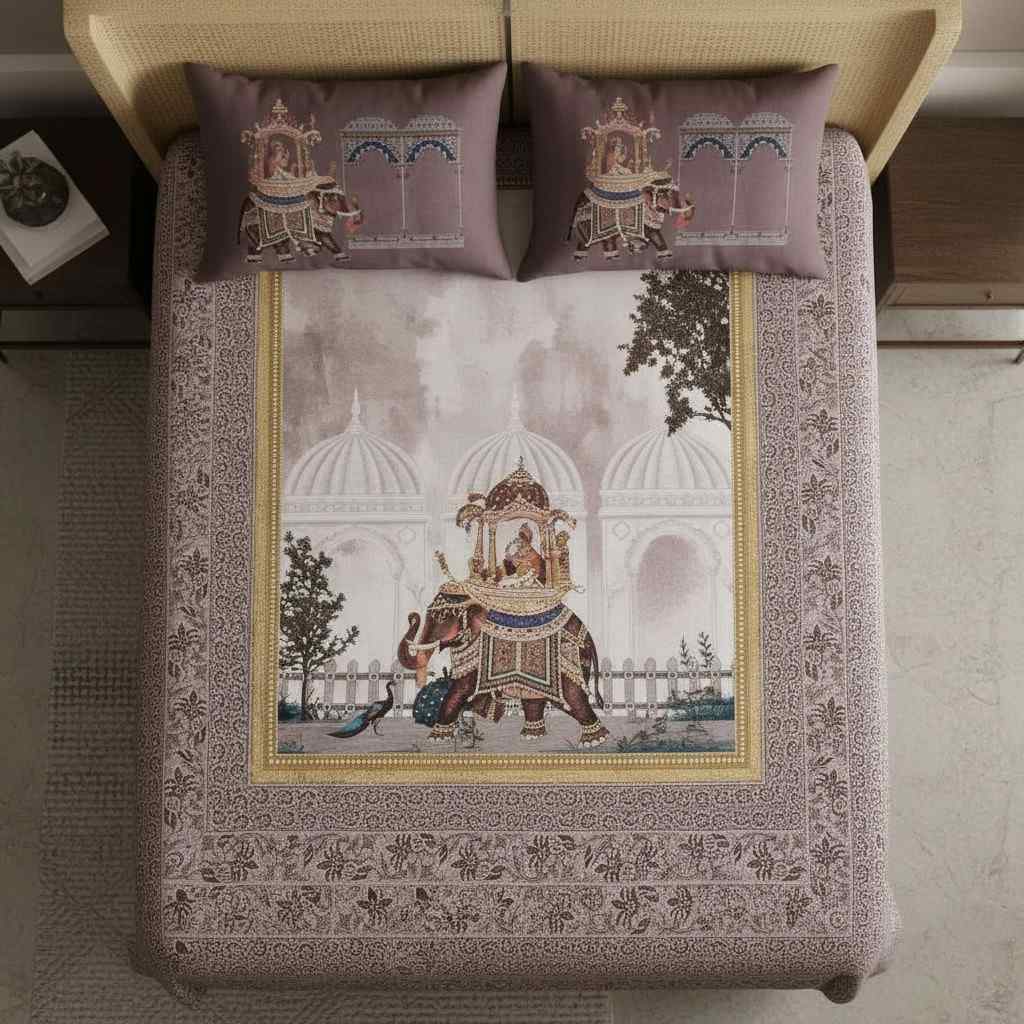 Royal Elephant Heritage Bedsheet King Size 7D Digital Print with 2 Pillow Covers - 108x108 inch