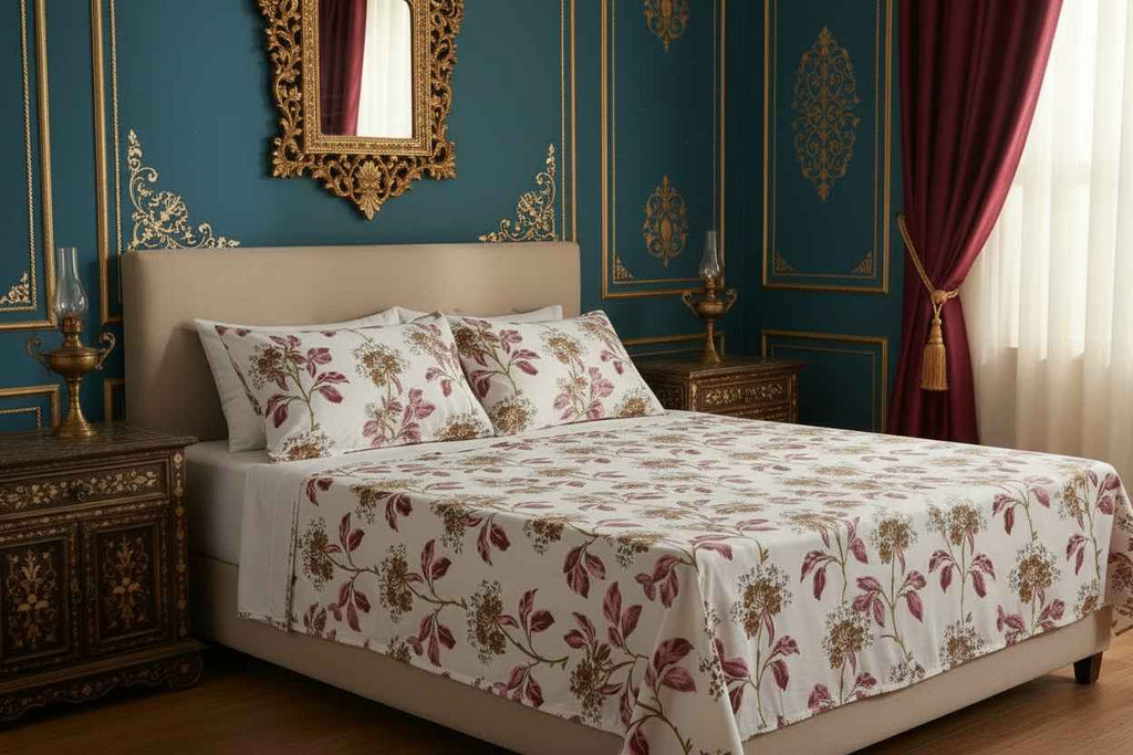 Tulip & Wildflower Botanical Bedsheet Set — White & Magenta