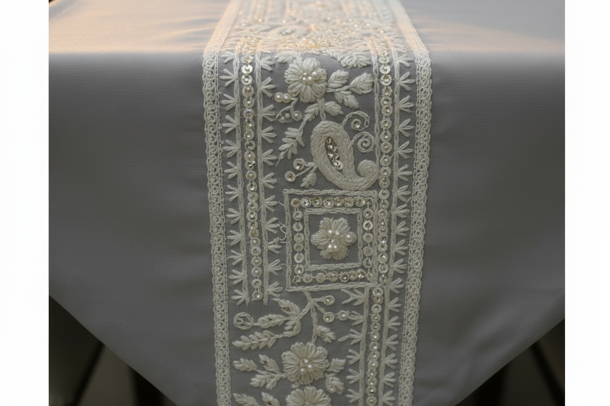 Satrangi Floral Table Runner with Gold Tassels