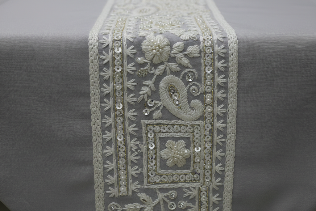 Satrangi Floral Table Runner with Gold Tassels