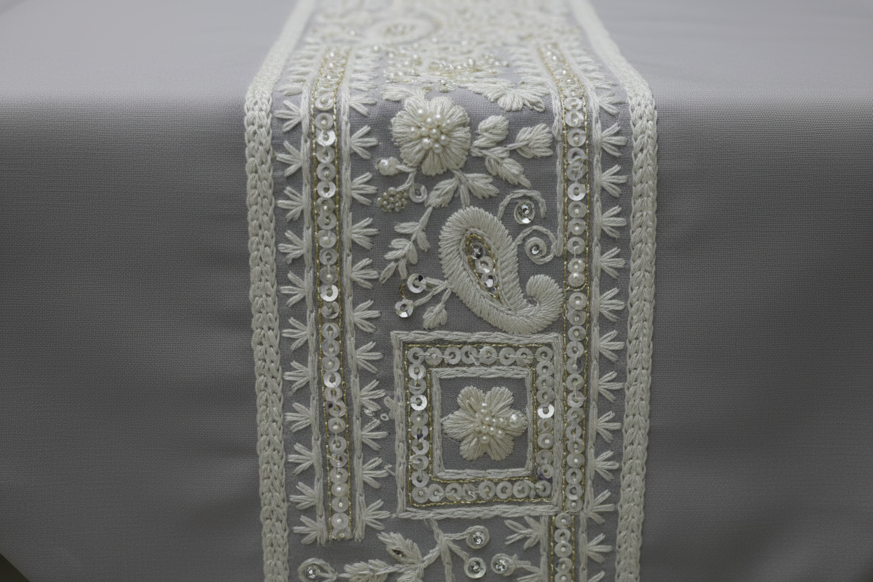 Satrangi Floral Table Runner with Gold Tassels