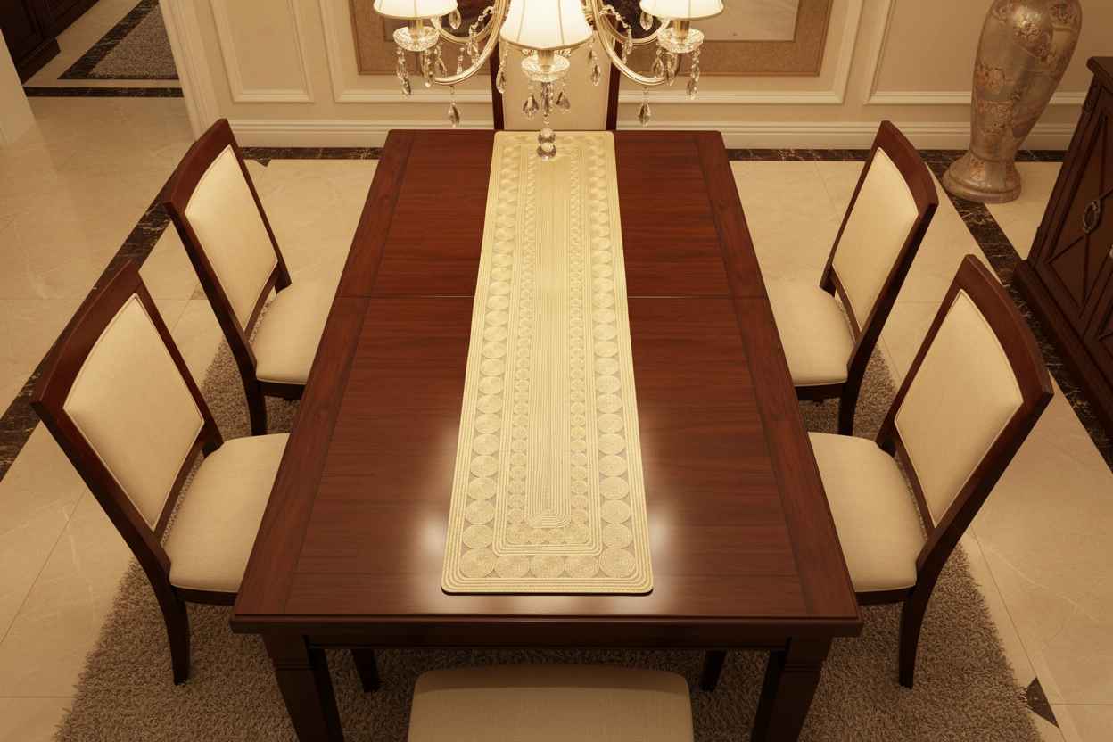 Gold Spiral Embroidered Table Runner