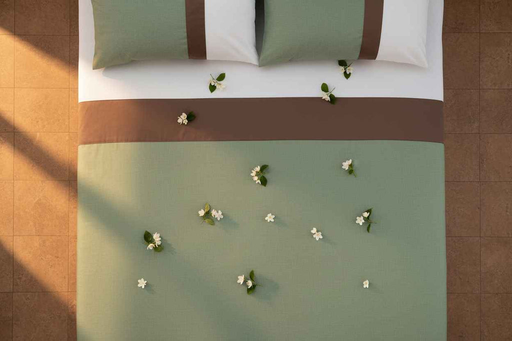 Luxe Stripe Bedsheet Set – Sage Green & Mocha