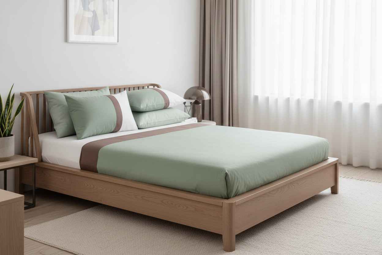 Luxe Stripe Bedsheet Set – Sage Green & Mocha