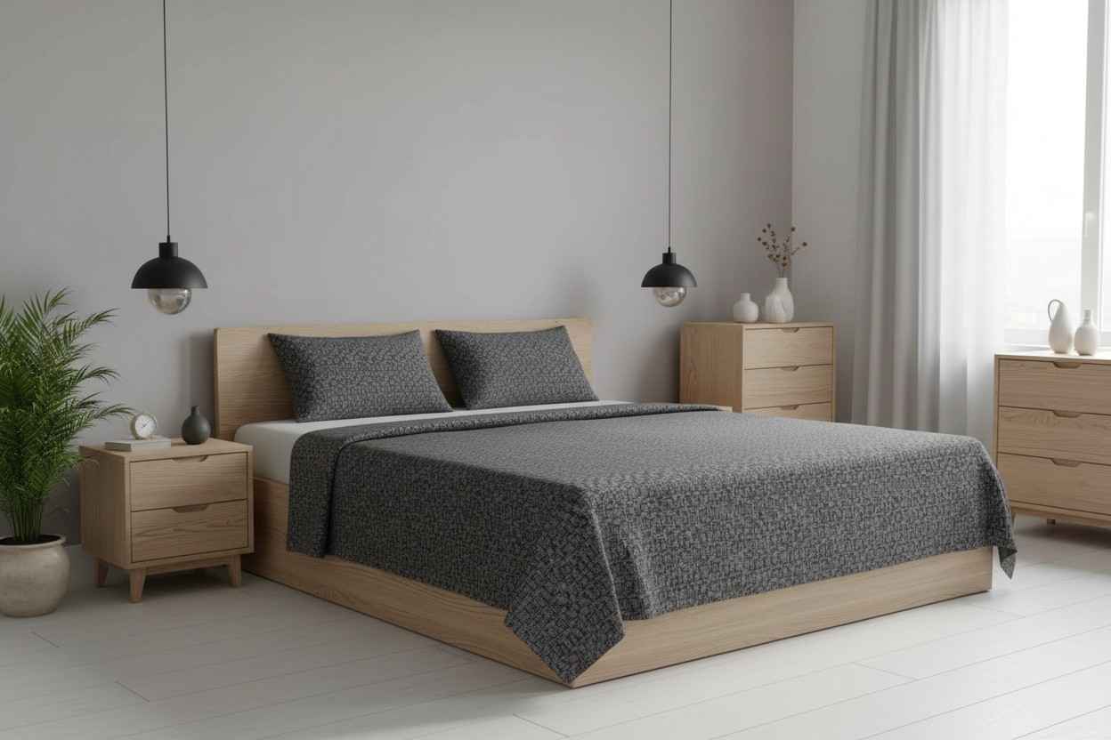 Aesthetics King Size Bed Sheet | 100% Imported Pure Cotton | 200TC | Super Soft | Charcoal Grey