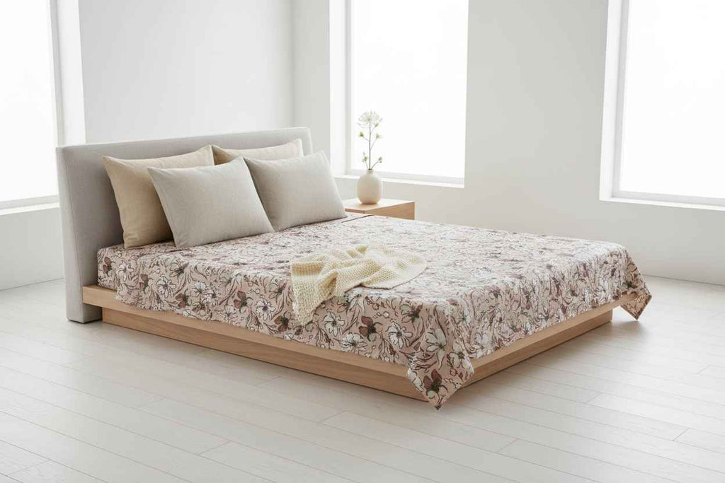 Magnolia Vine Sketch Bedsheet Set — Blush & Ivory