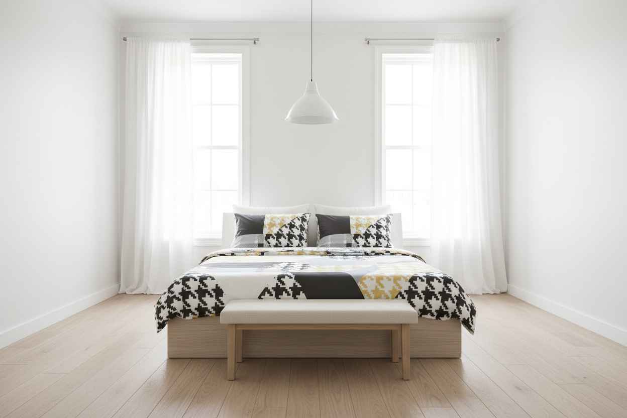 Double Bed Bedsheet – Houndstooth Patchwork | Black, White & Gold