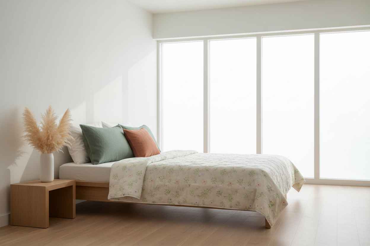 White Botanical Double Bed Comforter | Floral Summer Quilted Bedding