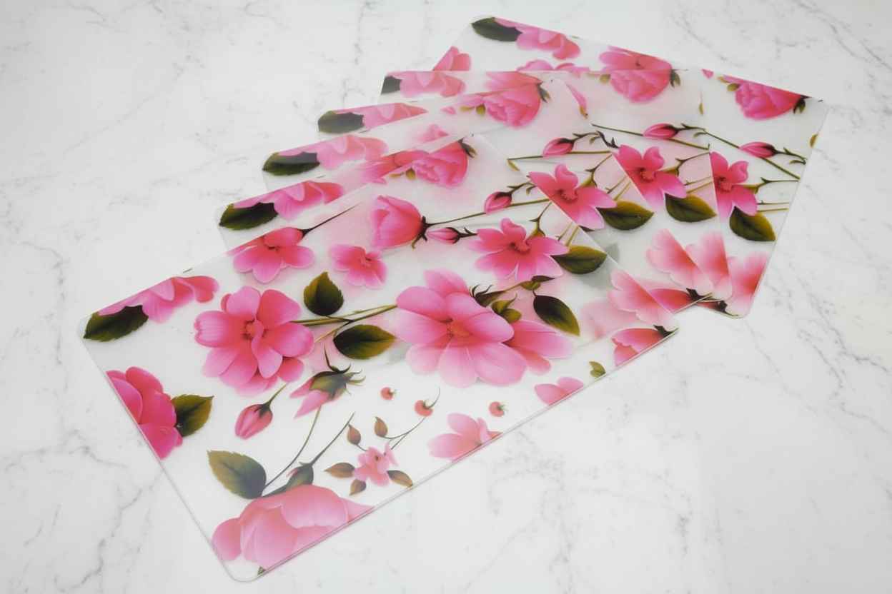 Pink Floral Dining Table Mat | Waterproof PVC Placemat set of 6 pcs
