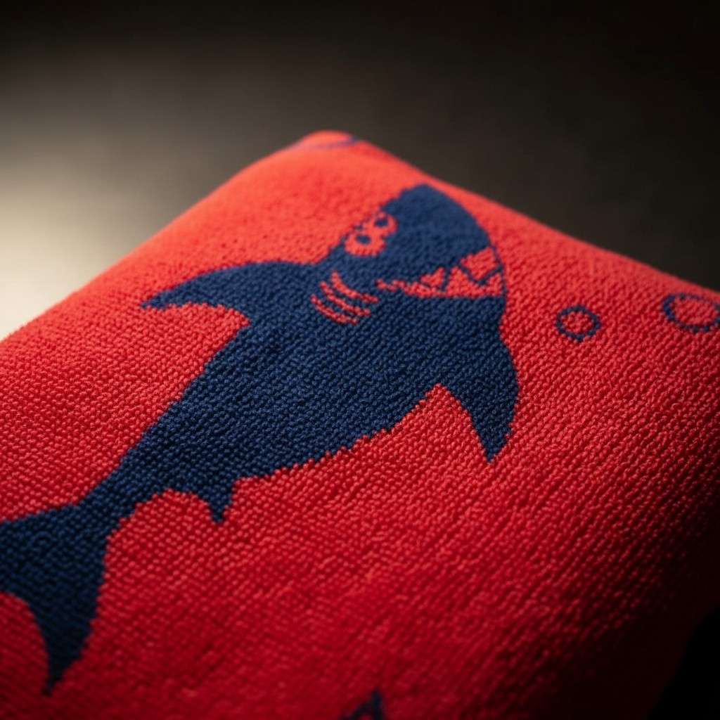Kids Cotton Bath Towel | Red & Navy Blue Shark Print | Boys & Girls