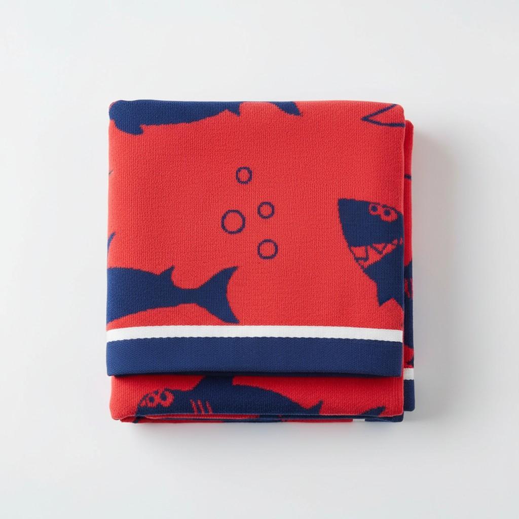 Kids Cotton Bath Towel | Red & Navy Blue Shark Print | Boys & Girls