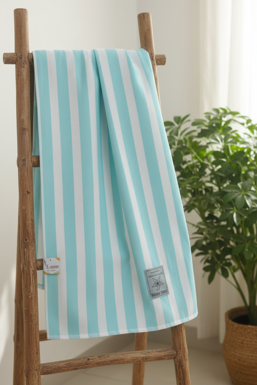 Shobaa Cotton 100% Cotton Aqua Striped Bath Towel | 30x60 inch