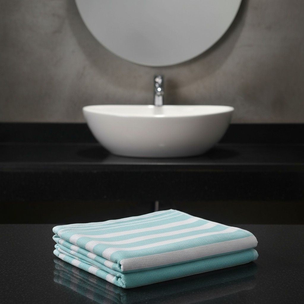 Shobaa Cotton 100% Cotton Aqua Striped Bath Towel | 30x60 inch