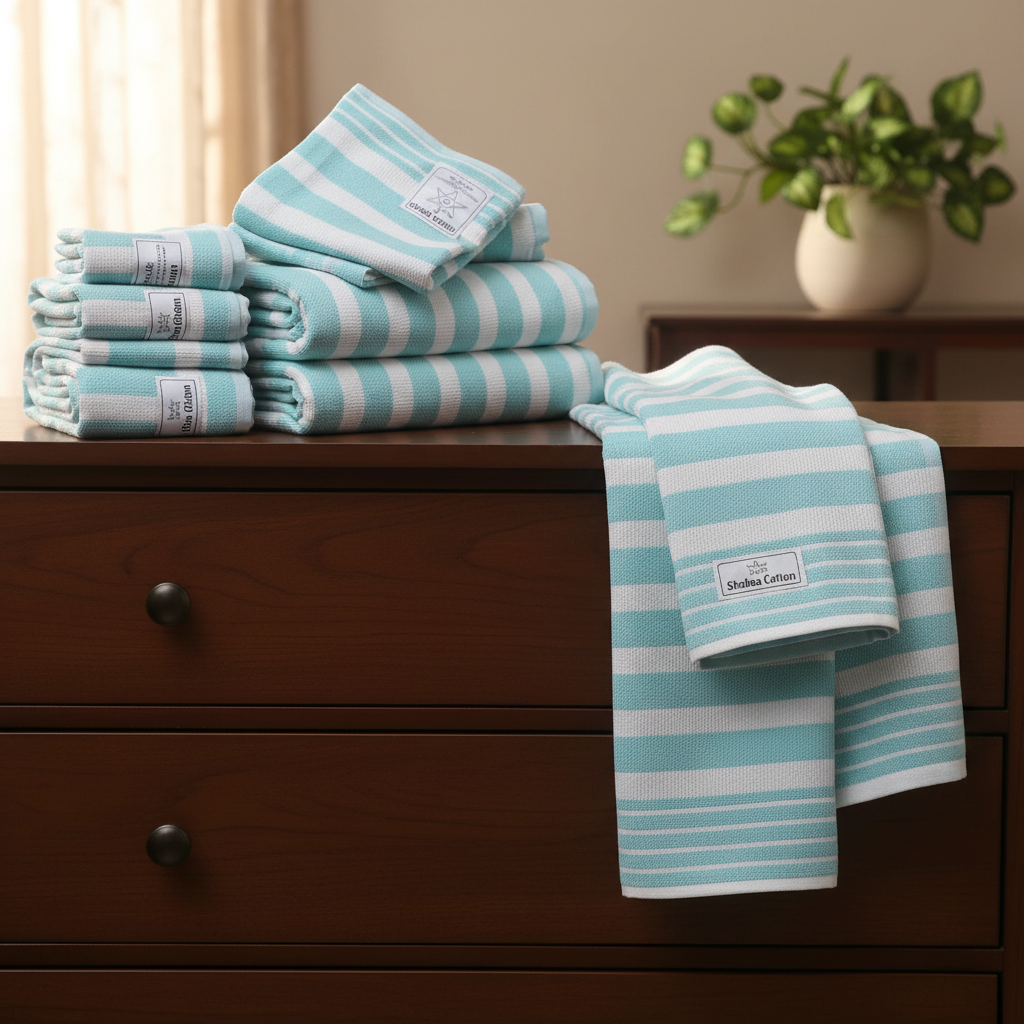 Shobaa Cotton 100% Cotton Aqua Striped Bath Towel | 30x60 inch