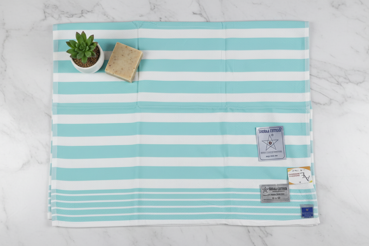 Shobaa Cotton 100% Cotton Aqua Striped Bath Towel | 30x60 inch