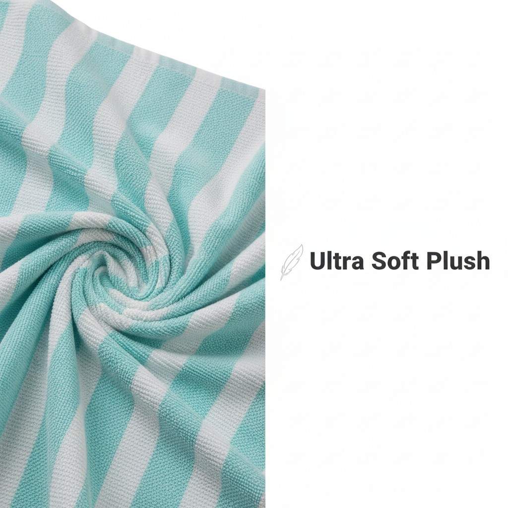 Shobaa Cotton 100% Cotton Aqua Striped Bath Towel | 30x60 inch
