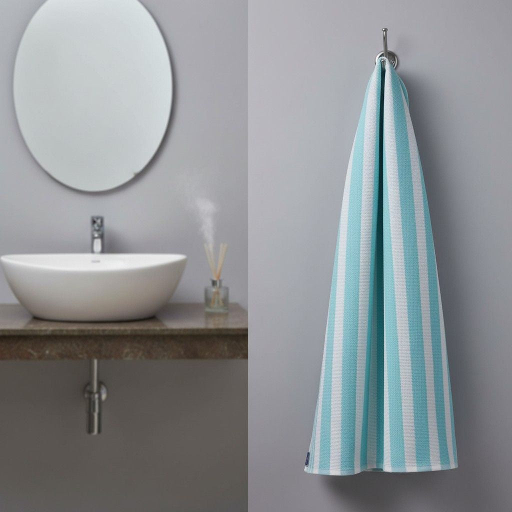 Shobaa Cotton 100% Cotton Aqua Striped Bath Towel | 30x60 inch