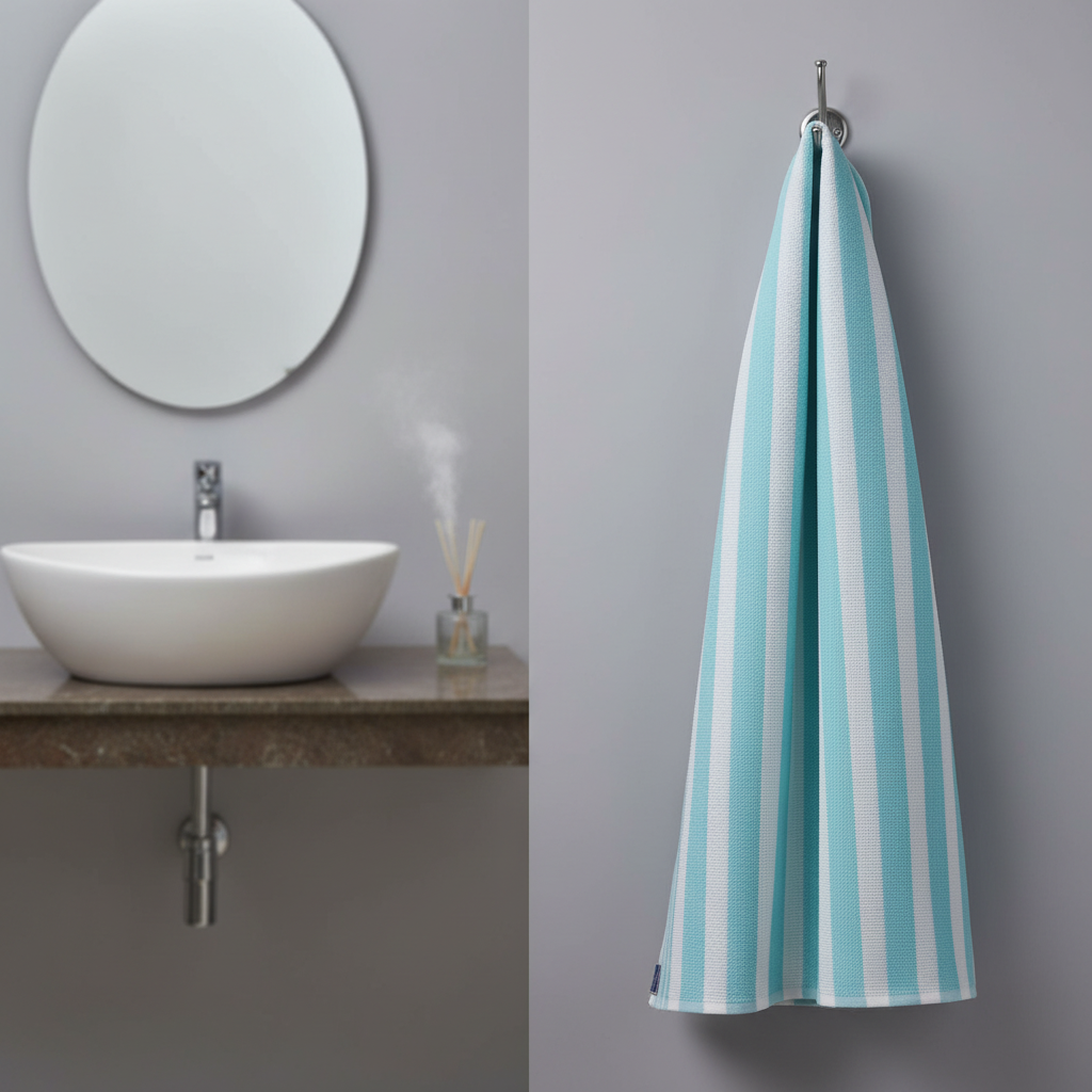 Shobaa Cotton 100% Cotton Aqua Striped Bath Towel | 30x60 inch