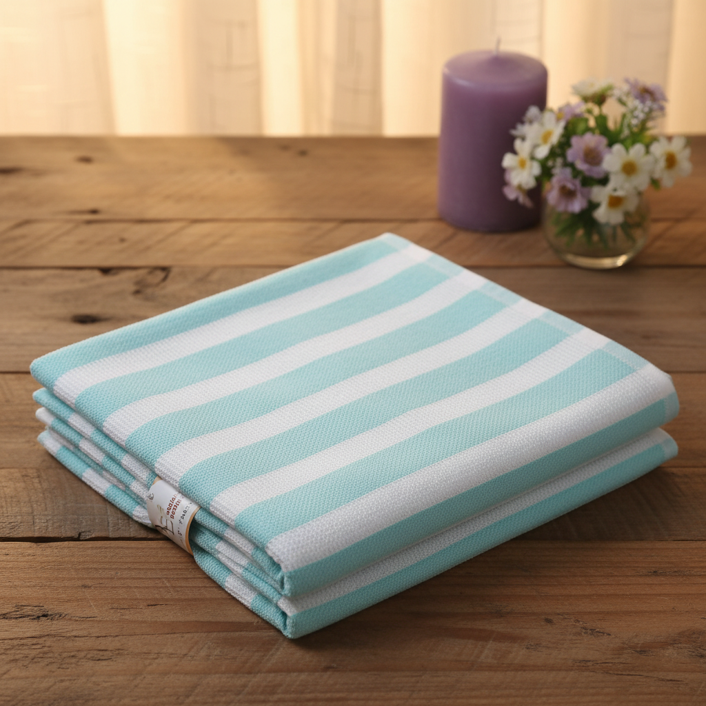 Shobaa Cotton 100% Cotton Aqua Striped Bath Towel | 30x60 inch