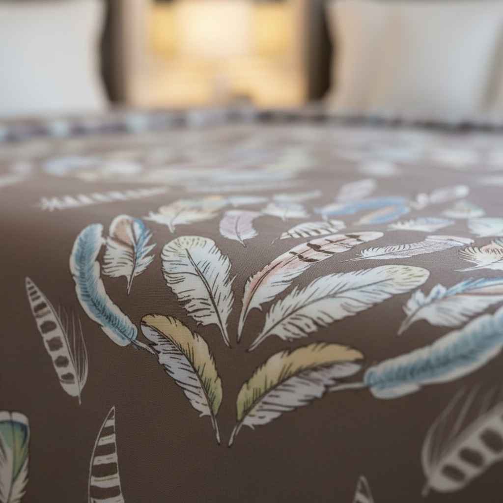 Feather Print Bedsheet Set — Taupe & Multicolour