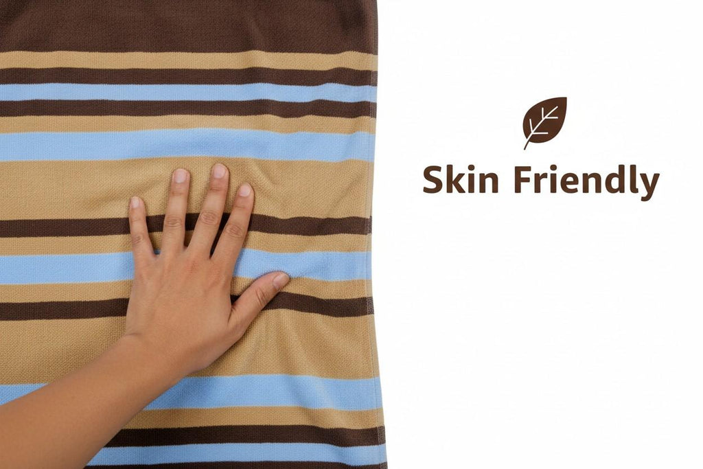 Cotton Bath Towel | Brown, Camel & Sky Blue Stripes | Ultra Soft, Super Absorbent & Quick Dry | Unisex