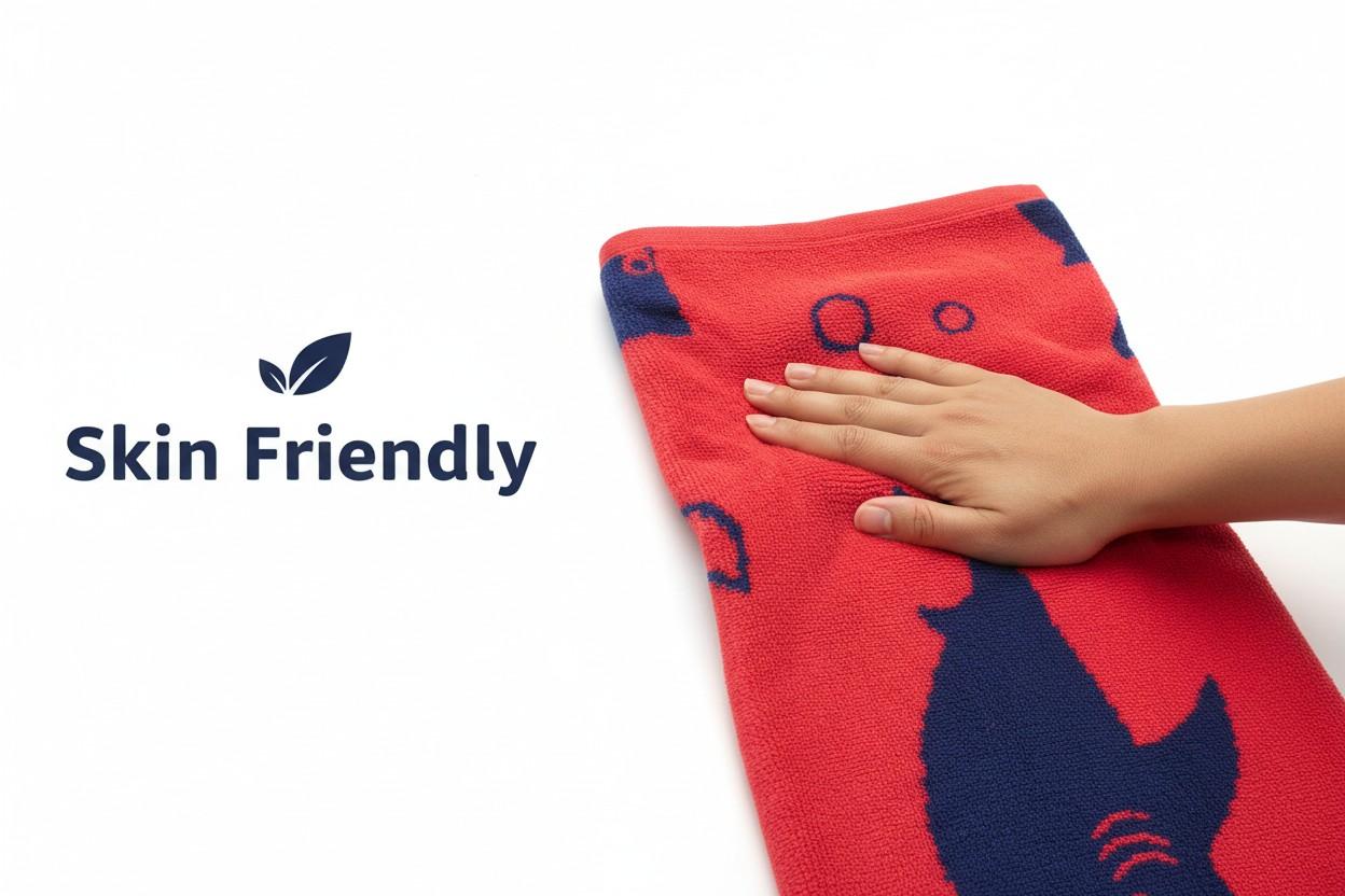 Kids Cotton Bath Towel | Red & Navy Blue Shark Print | Boys & Girls